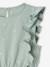 Frilly seersucker dress for girls printed white+sage green 