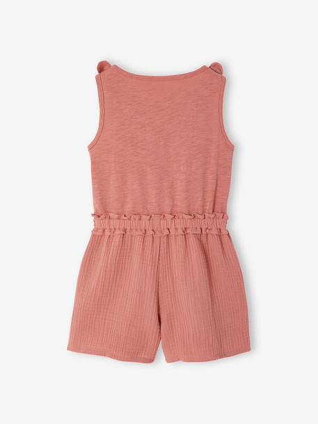Two-fabric playsuit for girls old rose+slate grey 