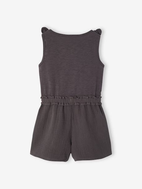 Two-fabric playsuit for girls old rose+slate grey 