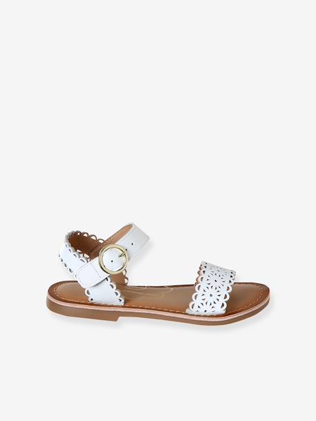 Girls' leather buckle sandals white 