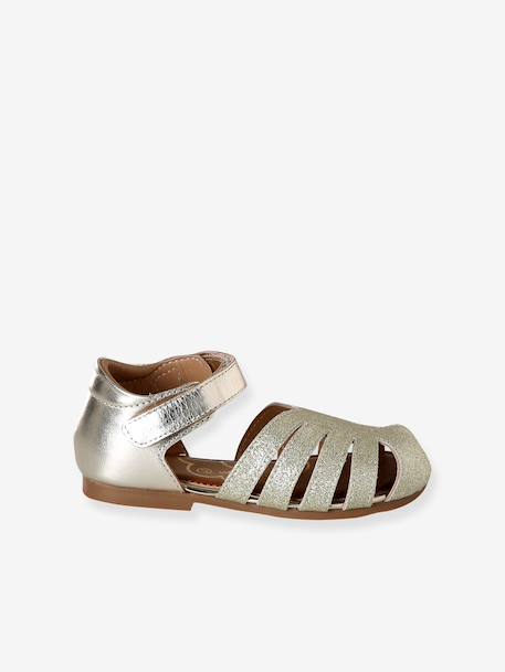 Girls' open leather ballerinas gold 
