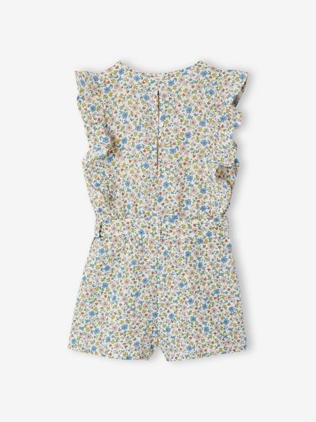 Frilly Cotton Gauze Playsuit for Girls ecru+sage green 