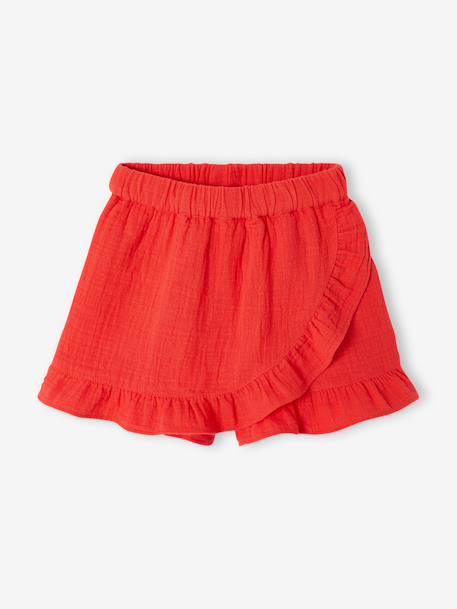 Girl's cotton gauze skort electric blue+red 