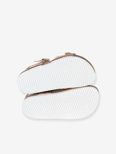 Leather buckle sandals gold+pale pink 