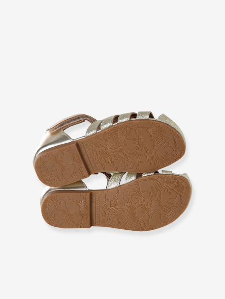 Girls' open leather ballerinas gold 