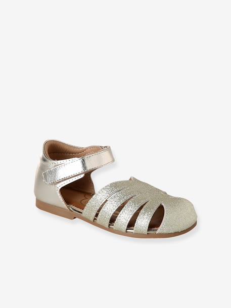 Girls' open leather ballerinas gold 