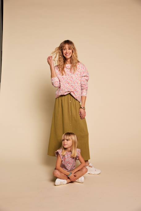 Long cotton gauze skirt olive 
