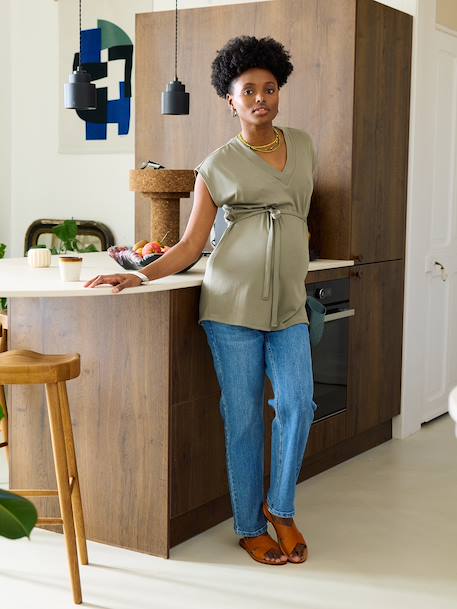 V-neck nursing t-shirt black+khaki 