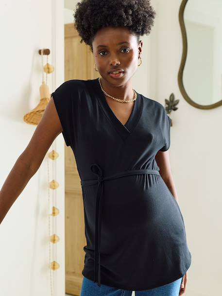 V-neck nursing t-shirt black+khaki 