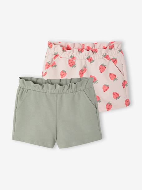 Pack of 2 Pairs of Shorts for Girls aqua green+navy blue+tangerine 