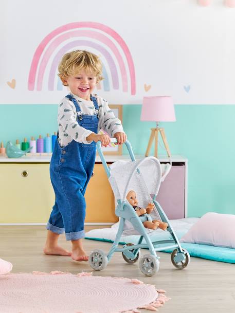 Doll's pushchair with star print green 
