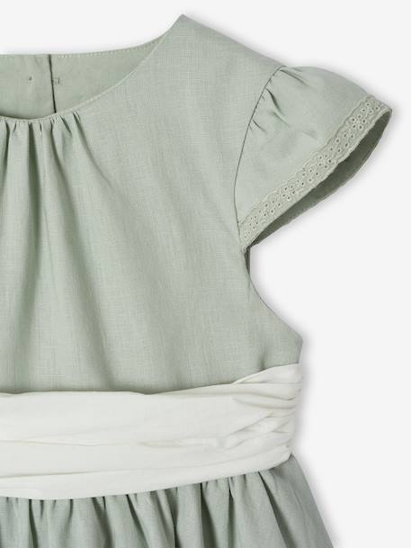 Party skater dress with bow sage green+white 