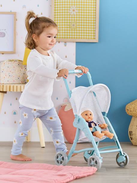 Doll's pushchair with star print green 