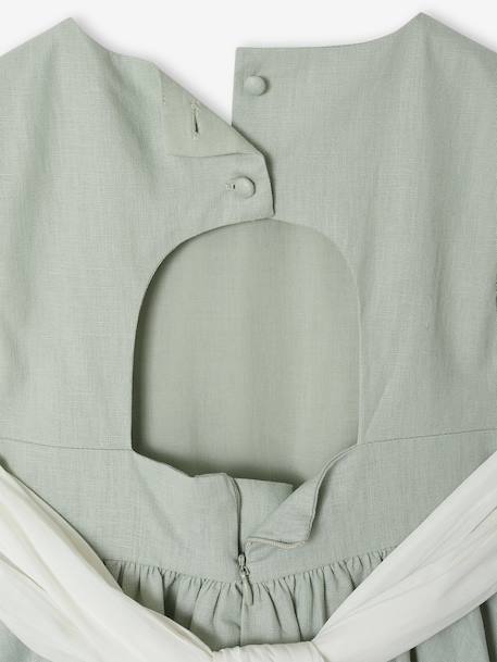 Party skater dress with bow sage green+white 