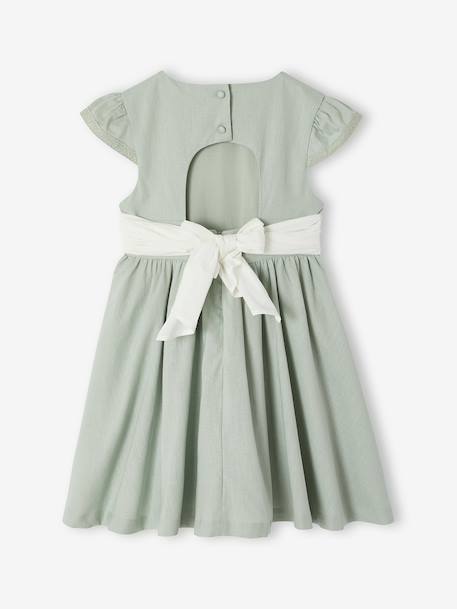 Party skater dress with bow sage green+white 
