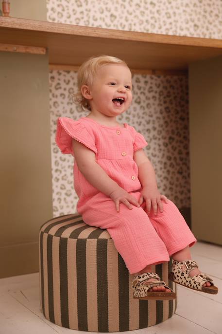 Baby girl's playsuit in cotton gauze rose 