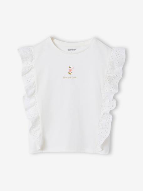 Short-sleeved frill t-shirt for girls ecru 