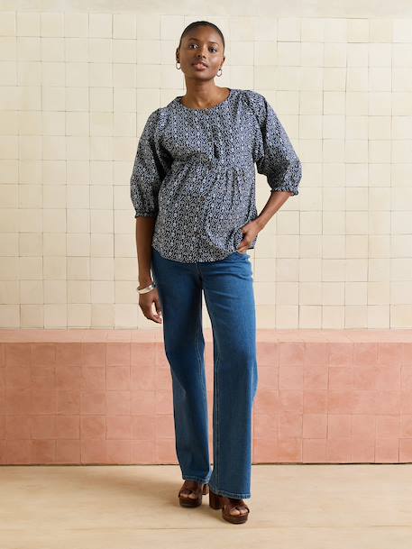 Balloon sleeve nursing blouse navy blue 