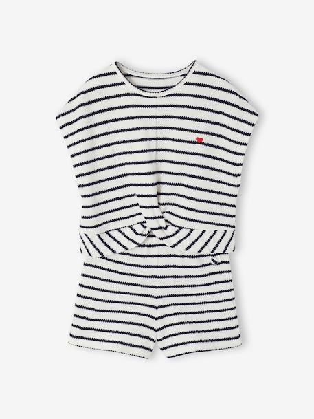Fancy Knit T-Shirt & Shorts Set for Girls ecru+rose 