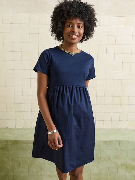 Two-tone nursing clothes dress navy blue 