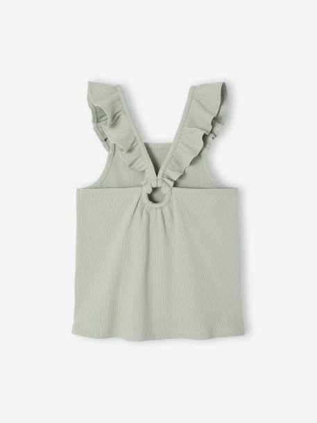 Girl's tank top with frilled straps ecru+sage green 