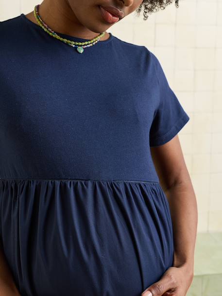 Two-tone nursing clothes dress navy blue 