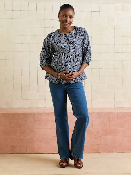 Balloon sleeve nursing blouse navy blue 