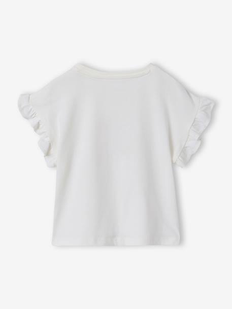 Girl's short-sleeved t-shirt with romantic pattern and frill detail ecru+navy blue+rose+sage green 
