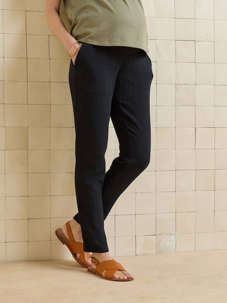 Cotton gauze maternity trouser black 