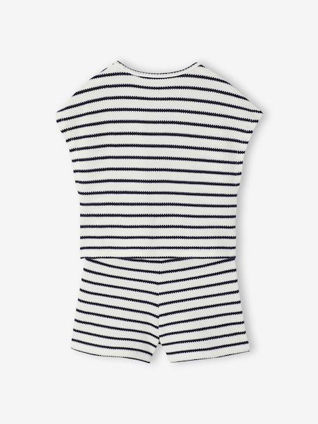 Fancy Knit T-Shirt & Shorts Set for Girls ecru+rose 