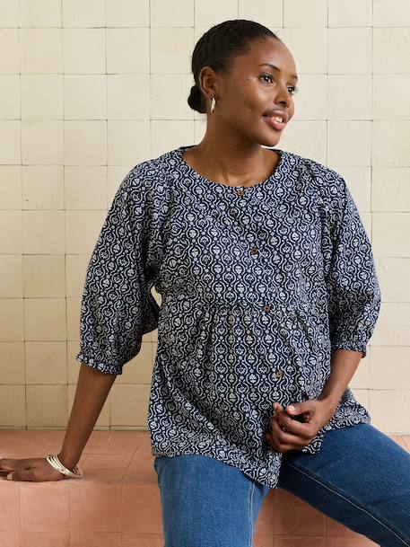 Balloon sleeve nursing blouse navy blue 