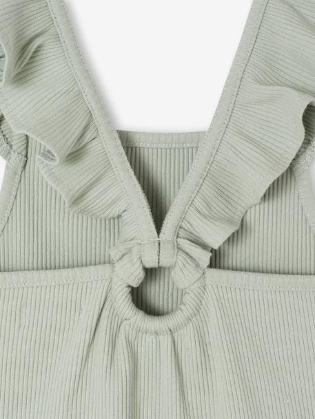 Girl's tank top with frilled straps ecru+sage green 
