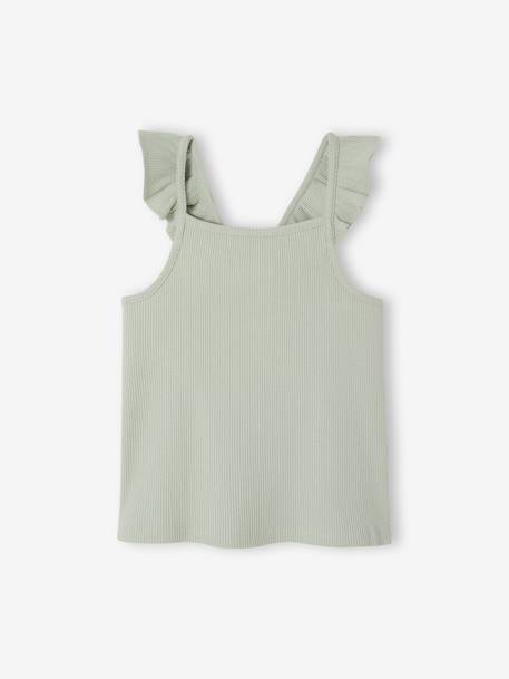 Girl's tank top with frilled straps ecru+sage green 