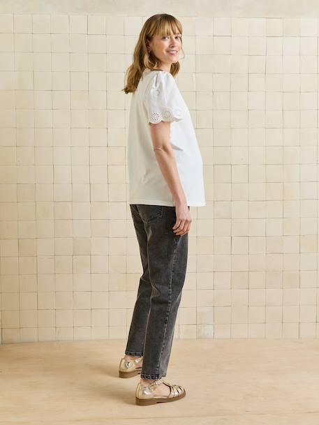 Short-sleeved maternity t-shirt with embroidery ecru 