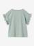 Girl's short-sleeved t-shirt with romantic pattern and frill detail ecru+navy blue+rose+sage green 