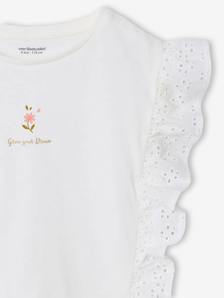 Short-sleeved frill t-shirt for girls ecru 