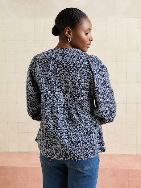 Balloon sleeve nursing blouse navy blue 