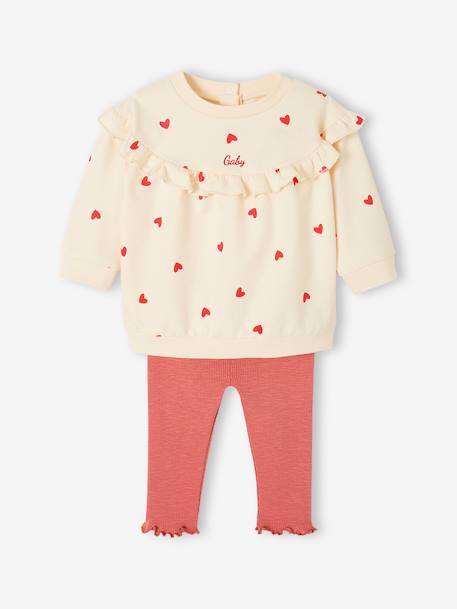 Ruffled Sweatshirt + Leggings Combo for Babies ecru+rose 