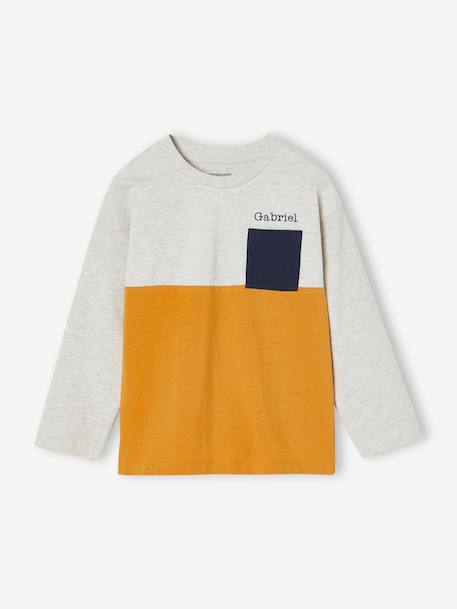 Colourblock Top for Boys blue+GREEN MEDIUM SOLID WITH DESIG+ochre 