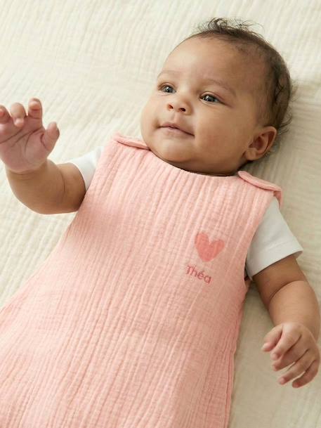 Summer Baby Sleeping Bag in Organic Cotton* Gauze, No Lining coral+grey blue+vanilla 