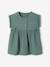 Dress in Cotton Gauze for Babies GREEN MEDIUM SOLID+ochre 