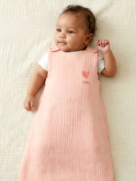 Summer Baby Sleeping Bag in Organic Cotton* Gauze, No Lining coral+grey blue+vanilla 