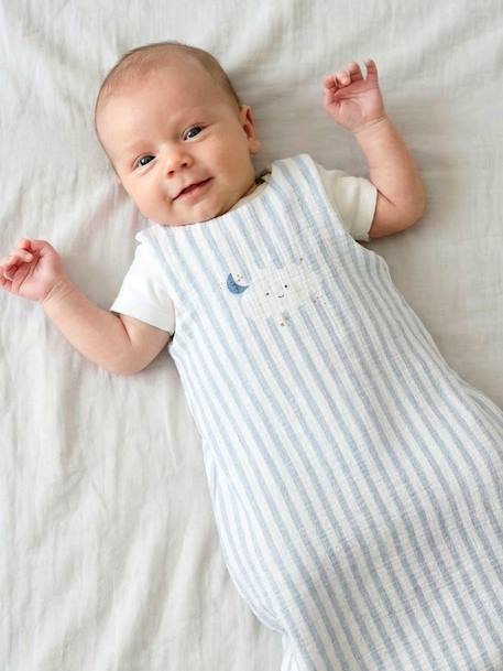 Sleeping Bag in Cotton Muslin for Babies, IN THE CLOUDS striped blue 