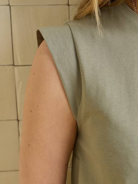 Sleeveless organic cotton nursing clothes t-shirt beige+khaki 