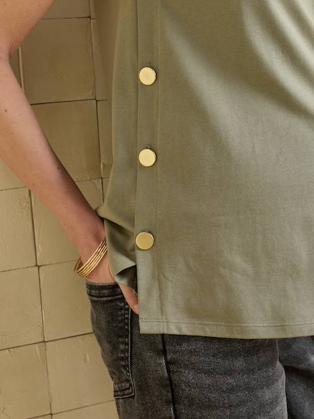 Sleeveless organic cotton nursing clothes t-shirt beige+khaki 