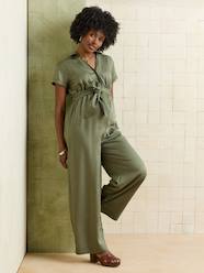 Maternity-Wide-Leg, Short-Sleeved Lyocell Jumpsuit for Pregnancy & Nursing 