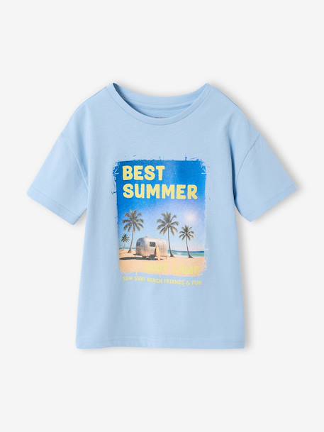 Boy's short-sleeved t-shirt pecan nut+sky blue 