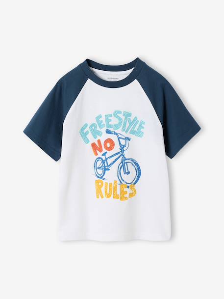 Boy's short-sleeved t-shirt emerald green+ocean blue 