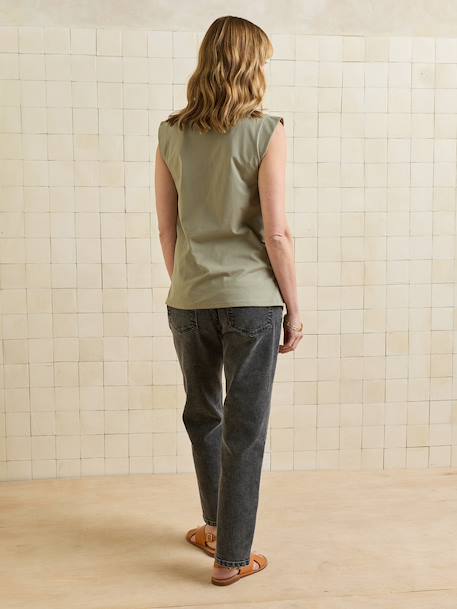 Sleeveless organic cotton nursing clothes t-shirt beige+khaki 