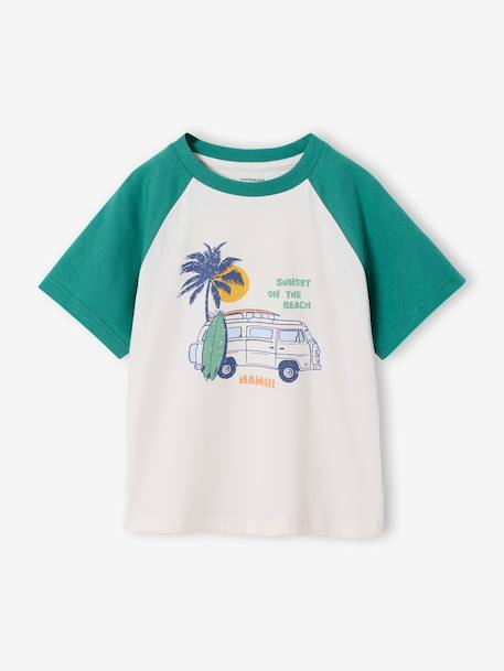 Boy's short-sleeved t-shirt emerald green+ocean blue 